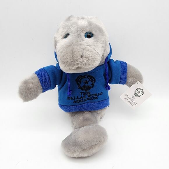 Petting Zoo Manatee Plush 10" Dallas World Aquarium Gray Fur Blue Hoodie Stuffed - Picture 1 of 11